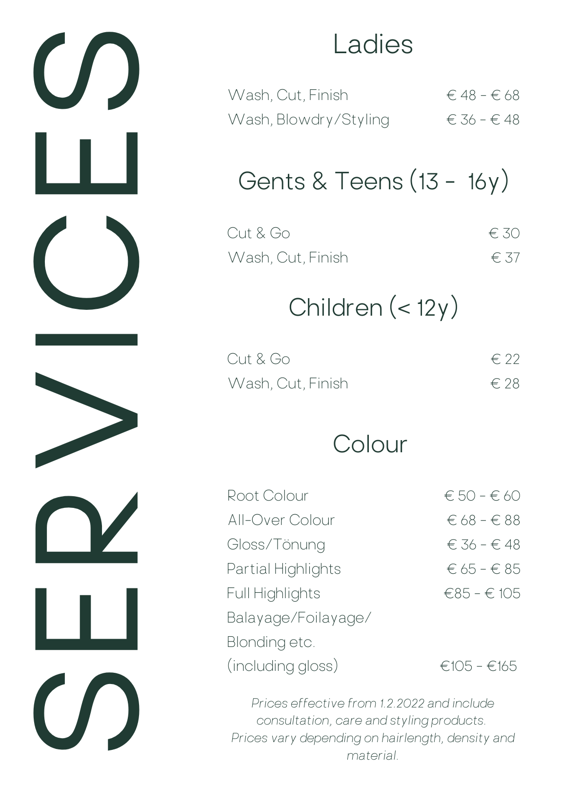 Lith Menu 2022 Service Menu